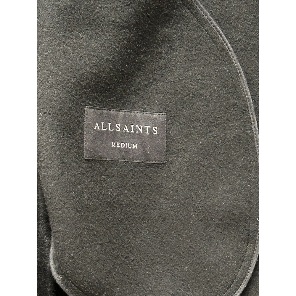 ALL SAINTS BLACK Wool Blend 2 Button Over Coat Medium Long - Picture 7 of 11